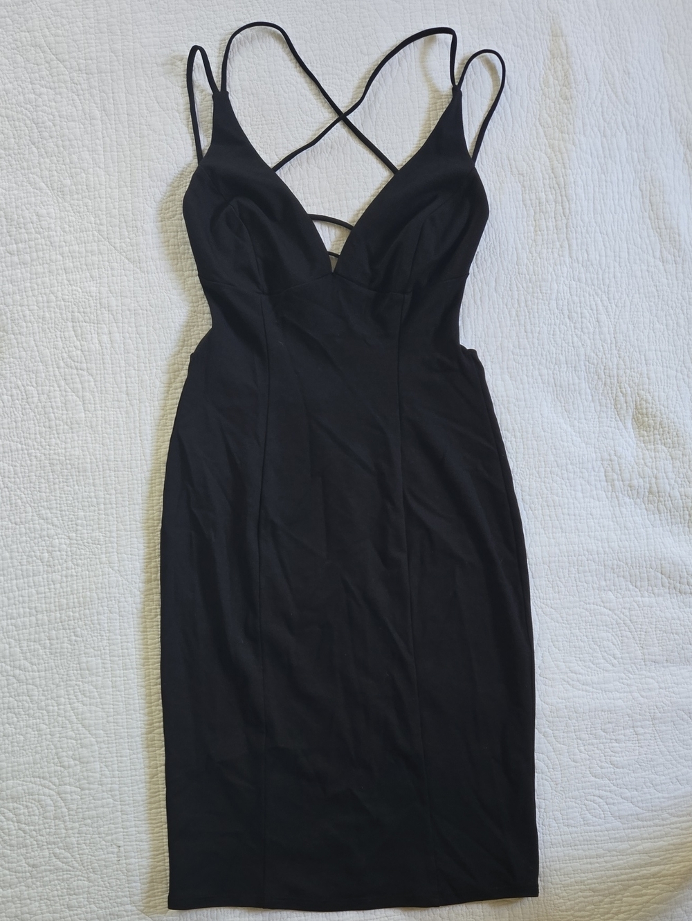 Solemio Black Strappy Midi Bodycon Dress